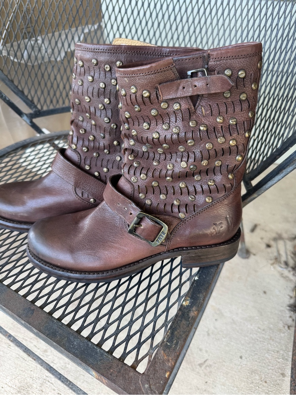 Frye:: Jenna ::Brown Studded Leather Boots Women’s Size 7B